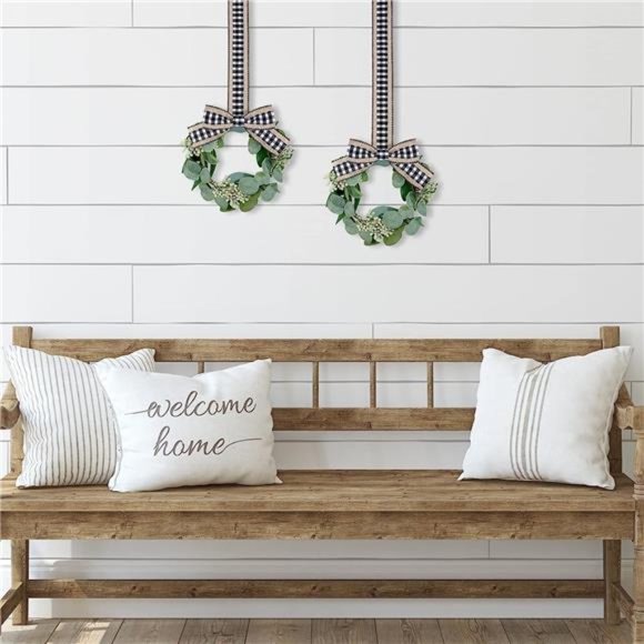 2Pieces 9Inch Mini Eucalyptus Wreath for FrontDoor Small Wreath Green Artificial - Picture 5 of 6